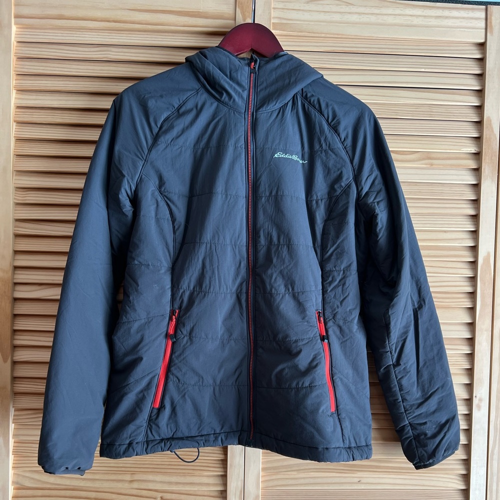 Eddie Bauer First Ascent Primaloft hooded lightweight jacket Sz Lrg Grey/Orange